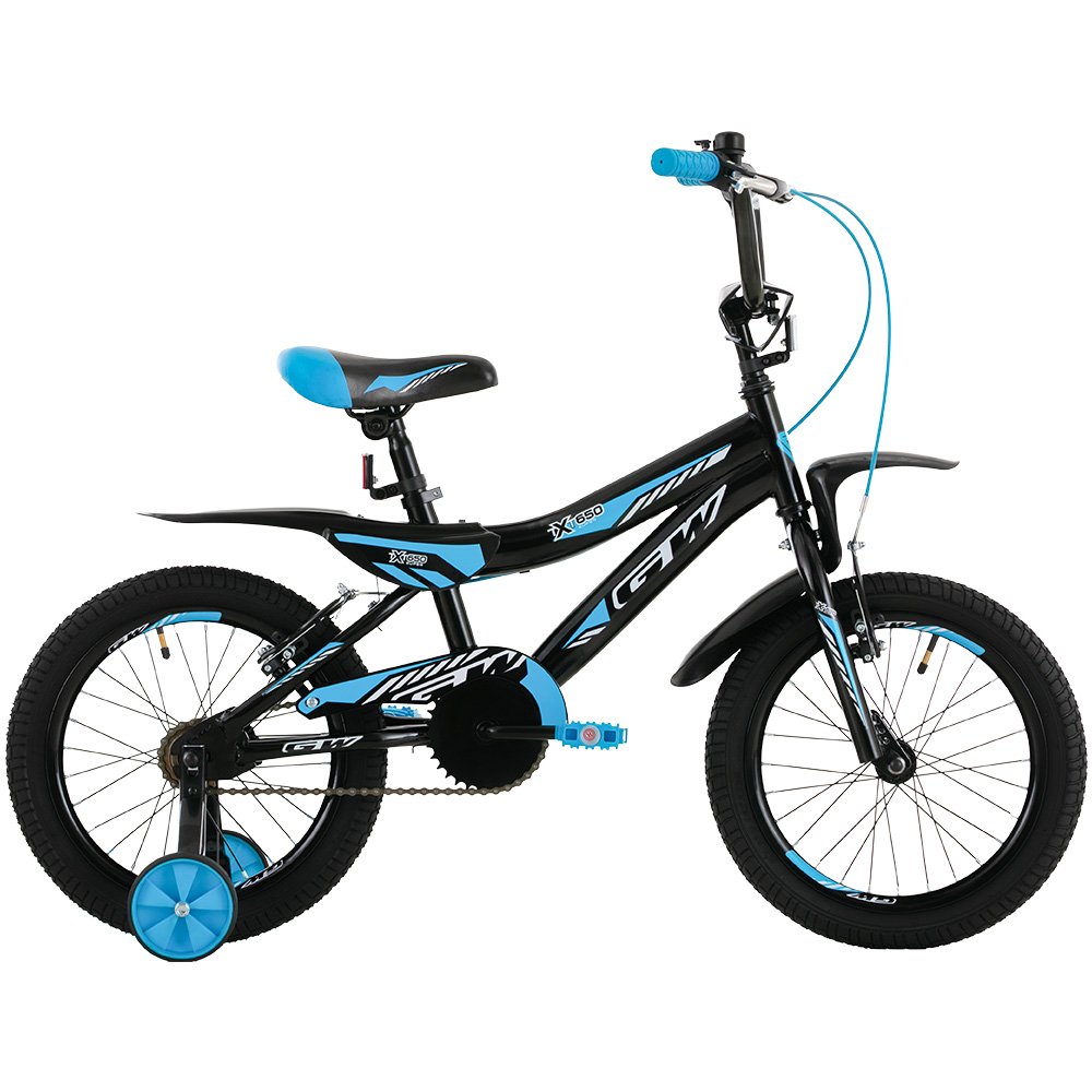 Bicicleta para niño Rin 16 GW con Ruedas Auxiliares, para niños de 4 años. Wuilpy Bike. Negro Azul