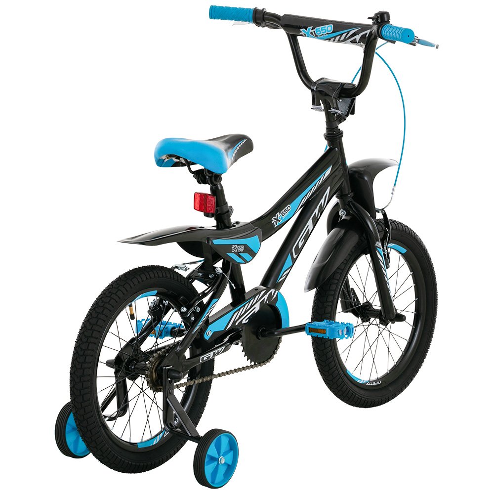 Bicicleta para niño Rin 16 GW con Ruedas Auxiliares, Negro Azul para niños de 4 años. Wuilpy Bike.