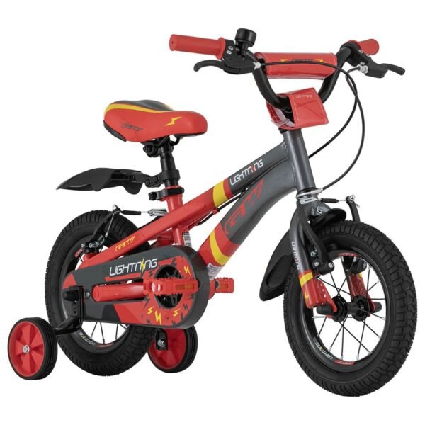 Bicicleta rin 12 GW Lightning para niños color rojo brillante con rueditas auxiliares