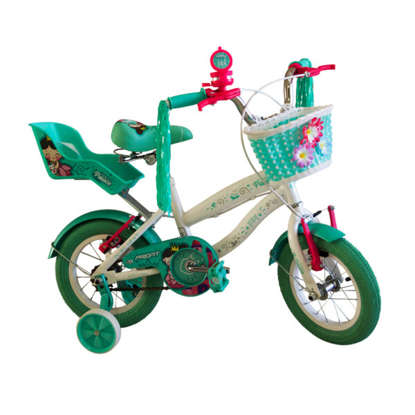 Bicicleta para niñas de 2 a 5 años, rin 12. Modelo Palace. Color blanco con verde. Wuilpy Bike.