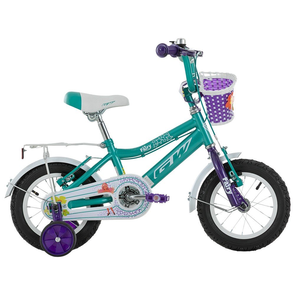 Bicicleta para Niñas Rin 12 GW Modelo Fairy, Color Aguamarina Para niñas de 2 a 4 años. Con Ruedas y Auxiliares, Canasta y Campanita.
