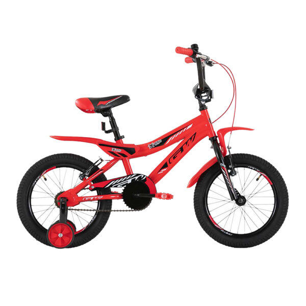 Bicicleta para niños rin 16 GW TXT650. Freno V-Brake, marco en acero, ruedas auxiliares. Rojo Wuilpy Bike.