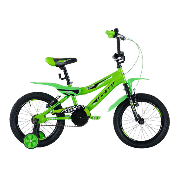 Bicicleta para niños rin 16 GW TXT650. Freno V-Brake, marco en acero, ruedas auxiliares. Wuilpy Bike. Verde