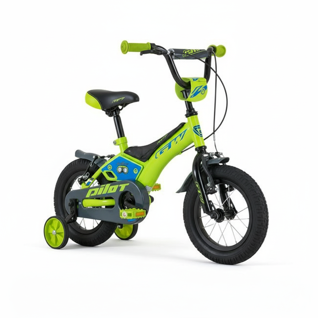 Bicicleta par Niños Rin 12 GW Pilot Wuilpy Bike, con ruedas auxiliares, guarda cadena, guarda fangos, Color Verde Neon.Wuilpy Bike
