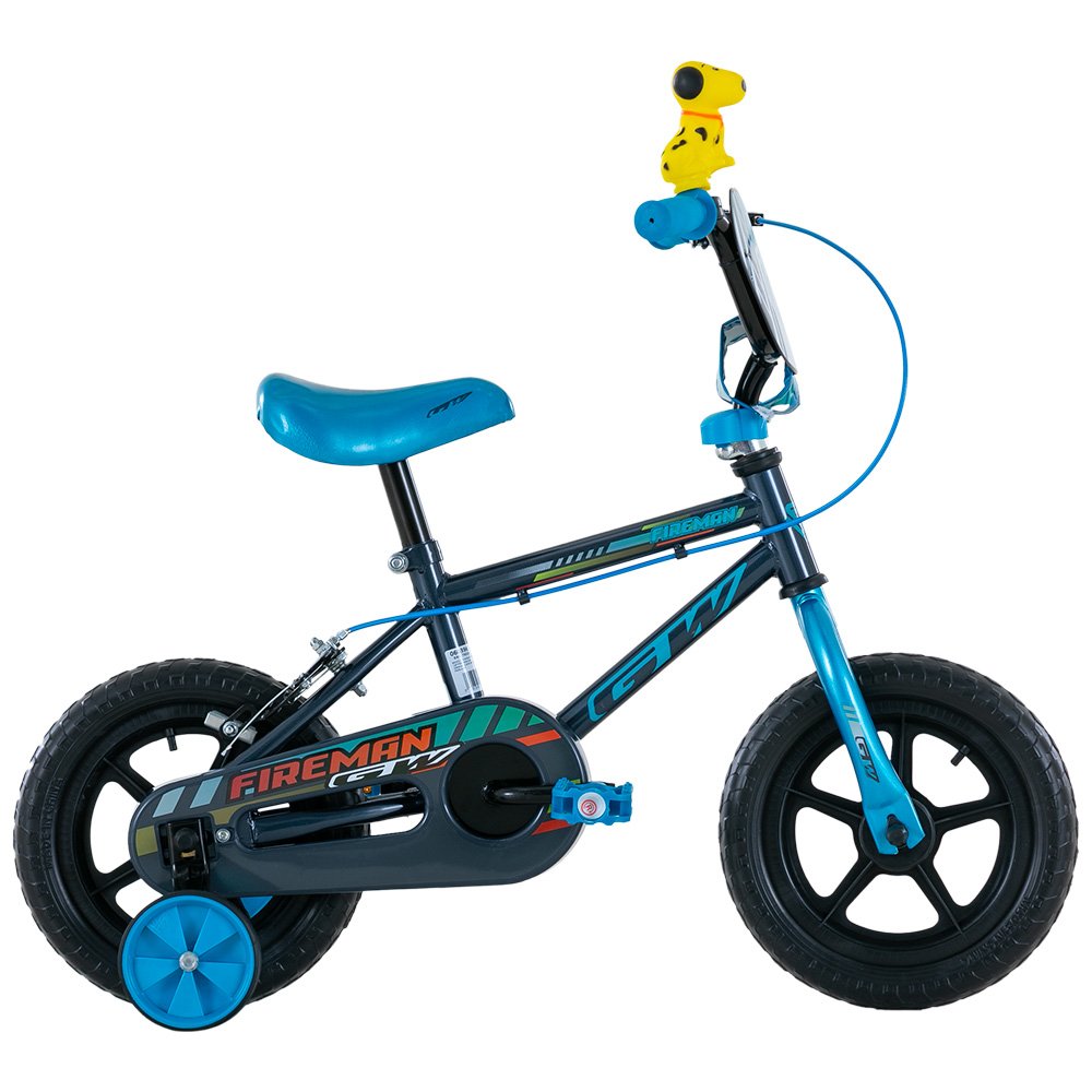 Bicicleta rin 12 GW Fireman para niños, vista lateral, color gris azulado con llantas de EVA y cubrecadena