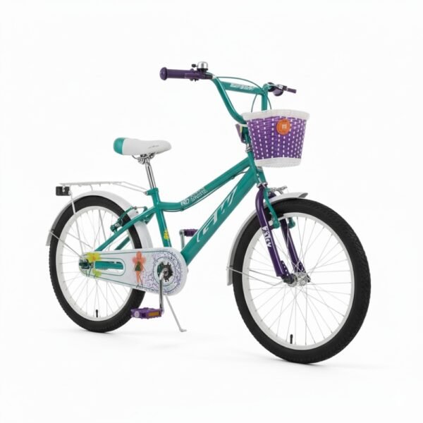 Bicicleta para niñas rin 20 GW Fairy color aguamarina y morado perla, con canasta, parrilla y paral - Wuilpy Bike