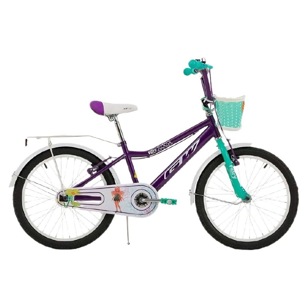 Bicicleta para niñas rin 20 GW Fairy color morado lavanda y menta, con canasta, parrilla y paral - Wuilpy Bike