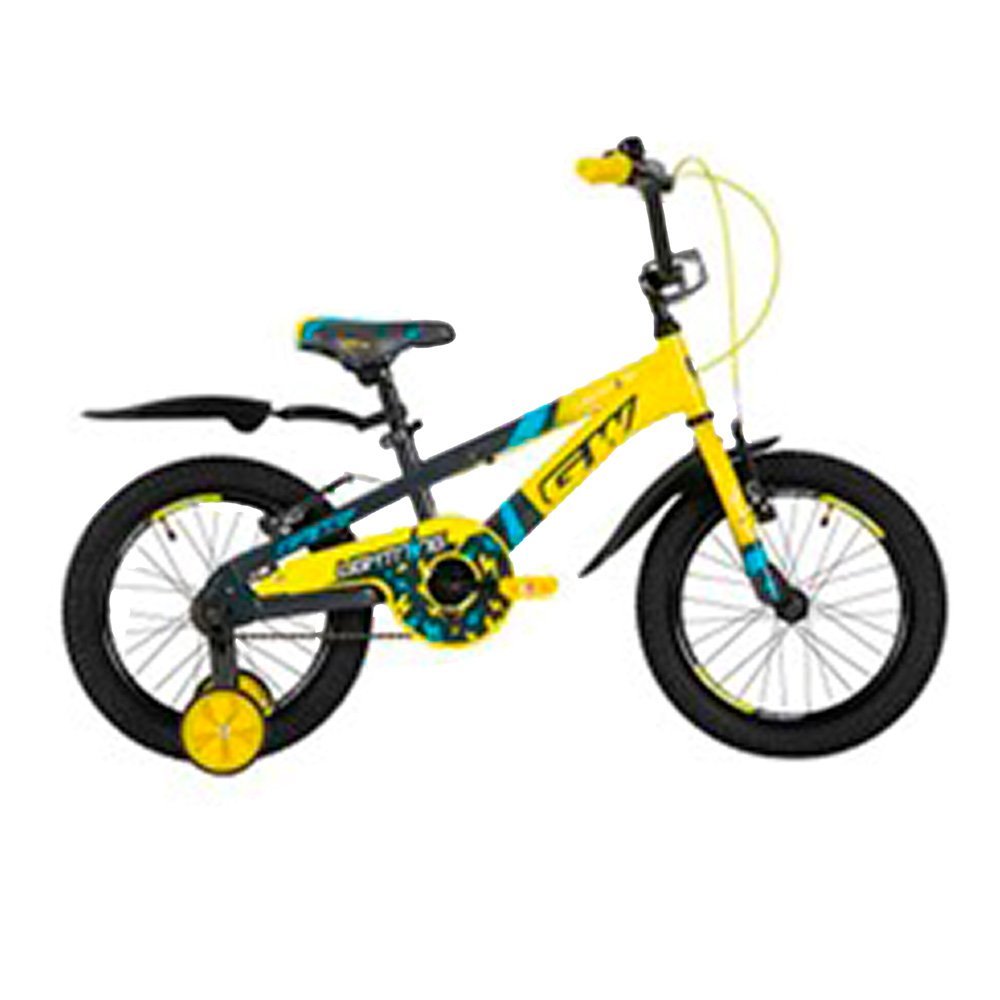Bicicleta para niños rin 16 GW Lightning color amarillo y gris comet, con guardafangos y ruedas auxiliares - Wuilpy Bike