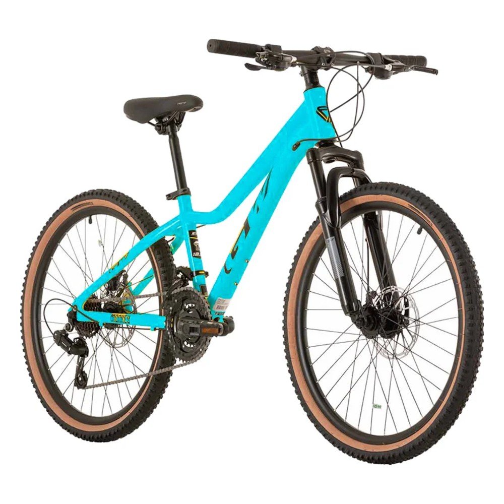 Bicicleta para niños rin 24 GW Monkey color azul cyan y negro, con marco de aluminio, frenos de disco y 21 velocidades - Wuilpy Bike