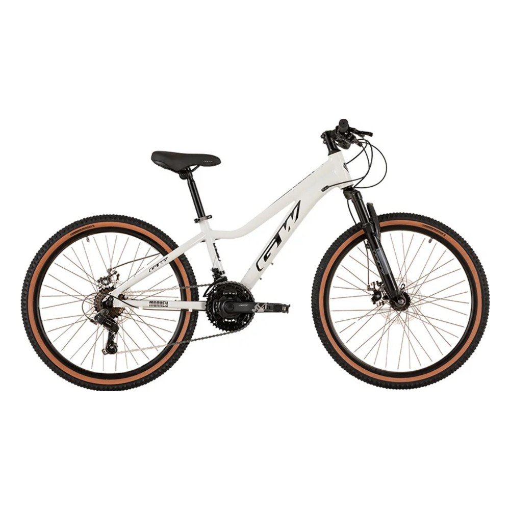 Bicicleta para niños rin 24 GW Monkey color blanco y negro, con marco de aluminio, frenos de disco y 21 velocidades - Wuilpy Bike